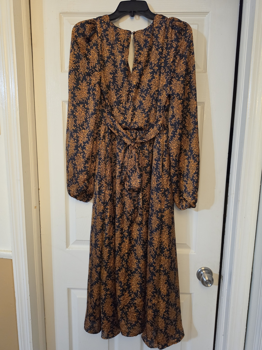 Graceful Impression Black and Orange Floral Print Midi Dress - Picture 8 of 11